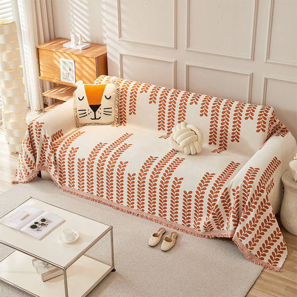 Leaf Stripe Chenille Fabric Fringe Decoration Sofa Cover