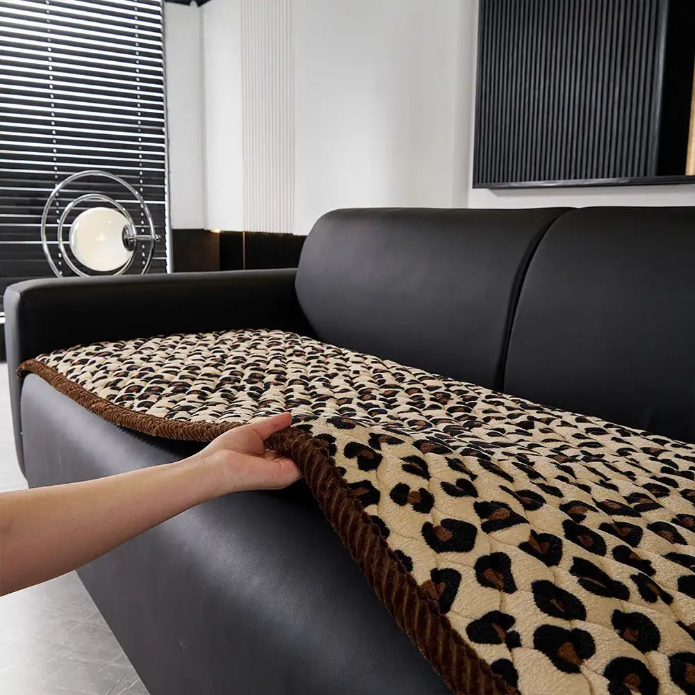 Leopard Print Plush Quilted Couch Cover