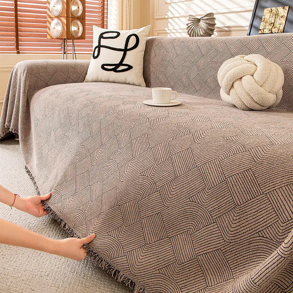 Linework Pattern Chenille Comfortable Scratch-Resistant Sofa Protection Sofa Cover