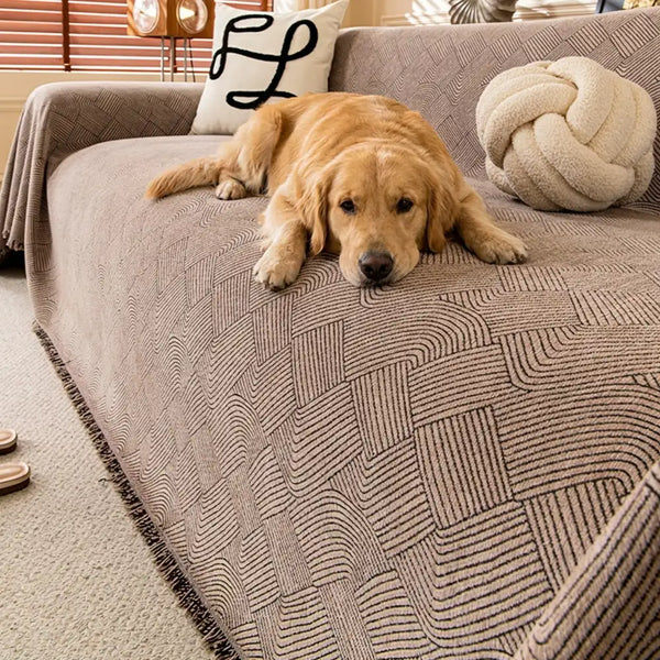 Linework Pattern Chenille Comfortable Scratch-Resistant Sofa Protection Sofa Cover