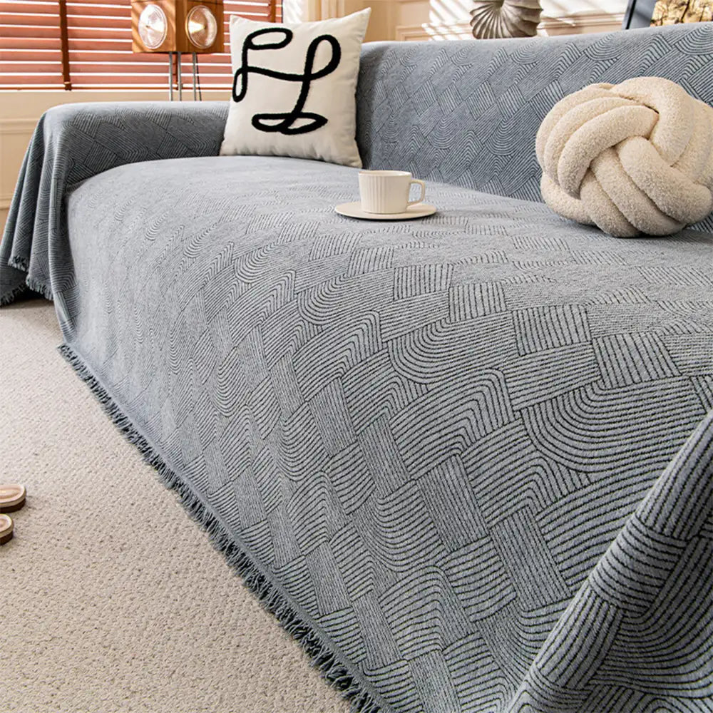 Linework Pattern Chenille Comfortable Scratch-Resistant Sofa Protection Sofa Cover