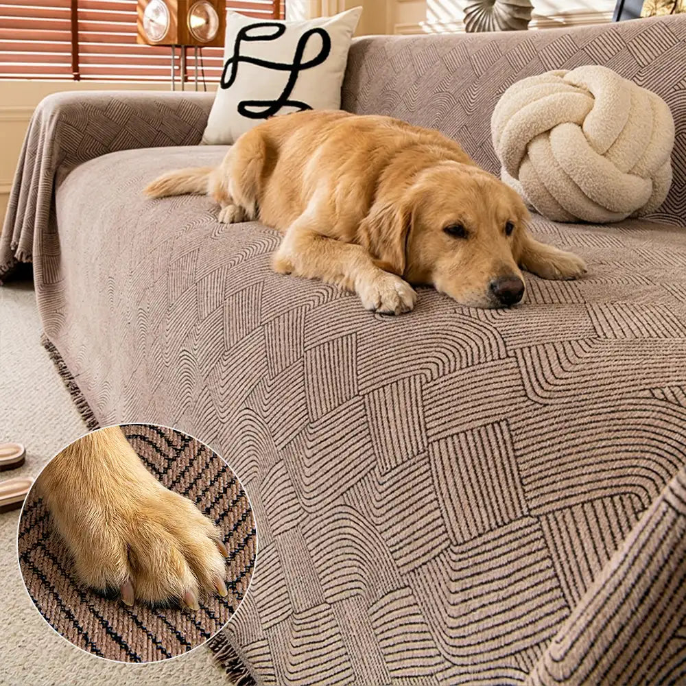 Linework Pattern Chenille Comfortable Scratch-Resistant Sofa Protection Sofa Cover