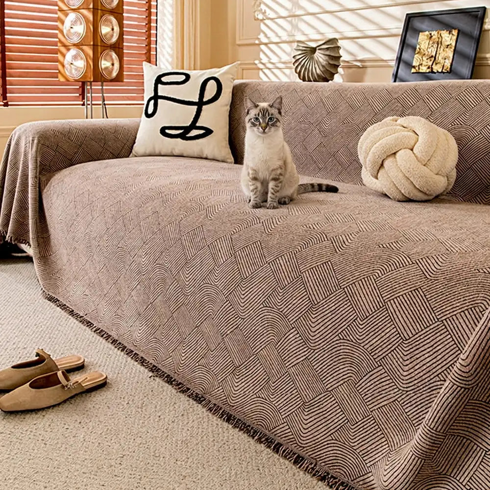 Linework Pattern Chenille Comfortable Scratch-Resistant Sofa Protection Sofa Cover