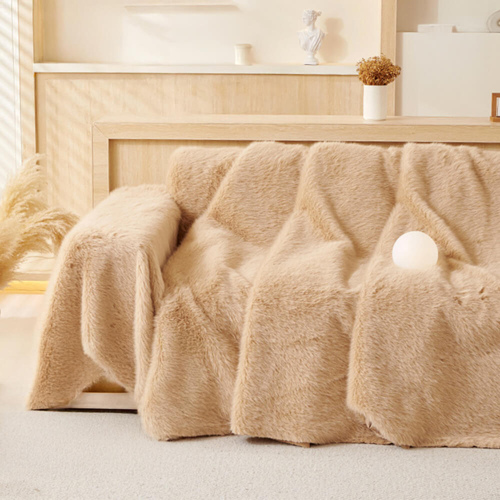 Luxury Skin-Friendly Long Faux Fur One-Piece Multi Functional Couch Cover