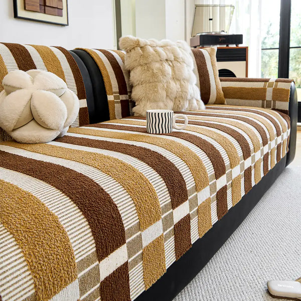 Mid-Century Modern Chenille Scratch-Resistant Furniture Protection Non-Slip Couch Cover