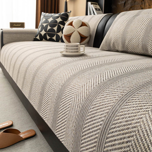 Minimalist Herringbone Weave Breathable Faux Linen All-Season Sofa Cover