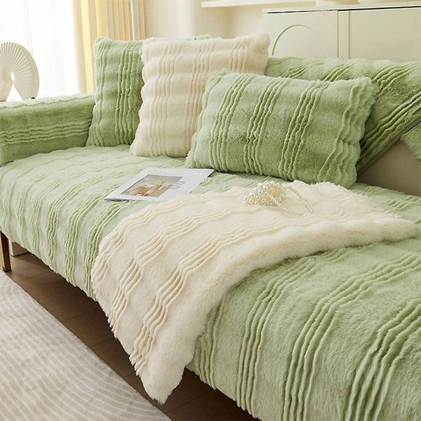 Modern Comfortable Faux Rabbit Fur Anti-Slip Sofa Cover