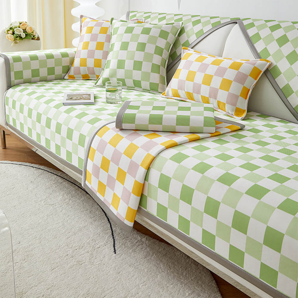 Modern Ice Silk Breathable Anti-Slip Checkered Couch Cover