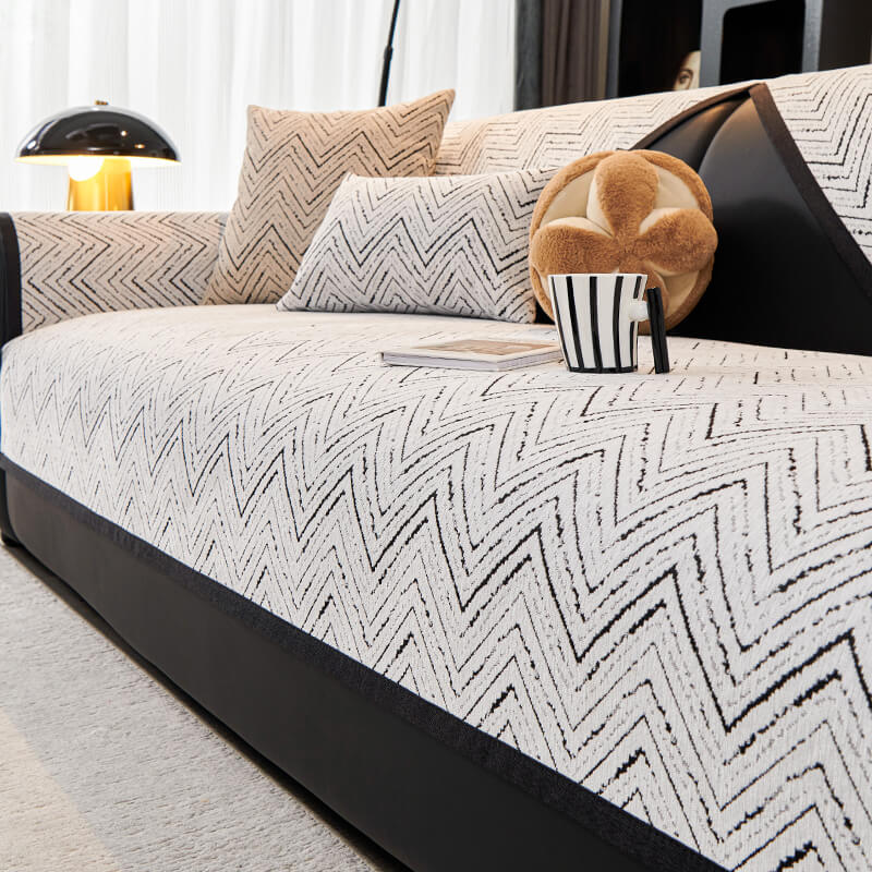 Modern Luxe Two-Tone Chenille Non-Slip Couch Cover