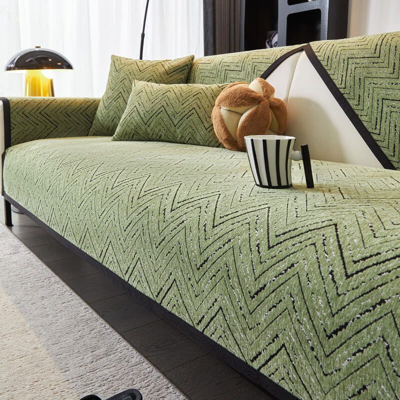 Modern Luxe Two-Tone Chenille Non-Slip Couch Cover