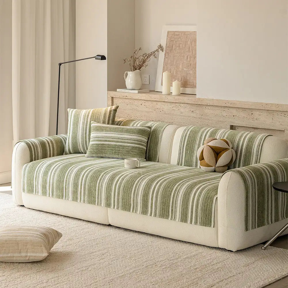 Natural Stripe Chenille Thickend Sofa Protection Washable Non-Slip Sofa Cover