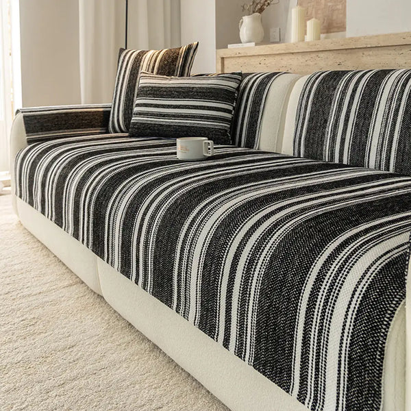 Natural Stripe Chenille Thickend Sofa Protection Washable Non-Slip Sofa Cover