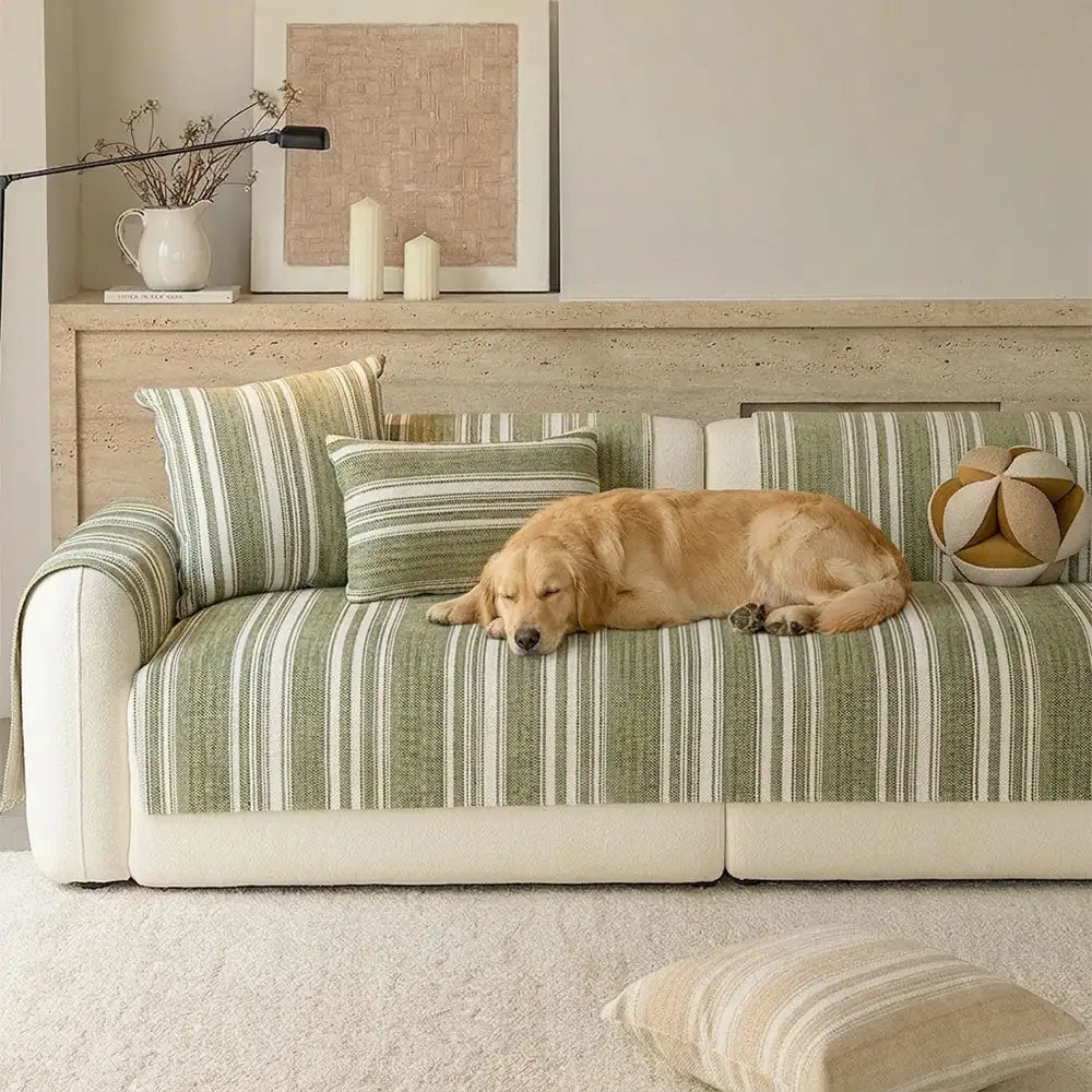 Natural Stripe Chenille Thickend Sofa Protection Washable Non-Slip Sofa Cover