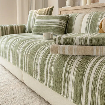 Natural Stripe Chenille Thickend Sofa Protection Washable Non-Slip Sofa Cover