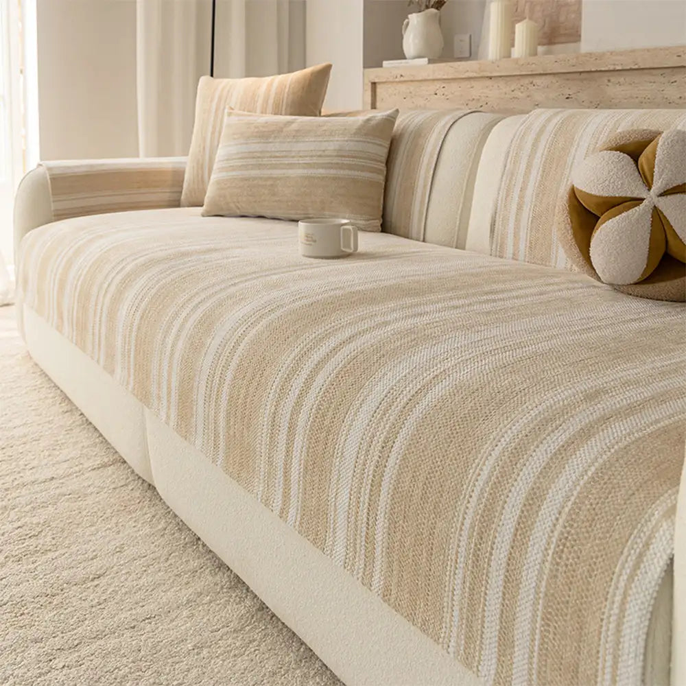 Natural Stripe Chenille Thickend Sofa Protection Washable Non-Slip Sofa Cover