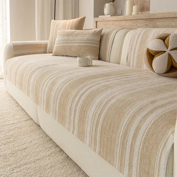 Natural Stripe Chenille Thickend Sofa Protection Washable Non-Slip Sofa Cover