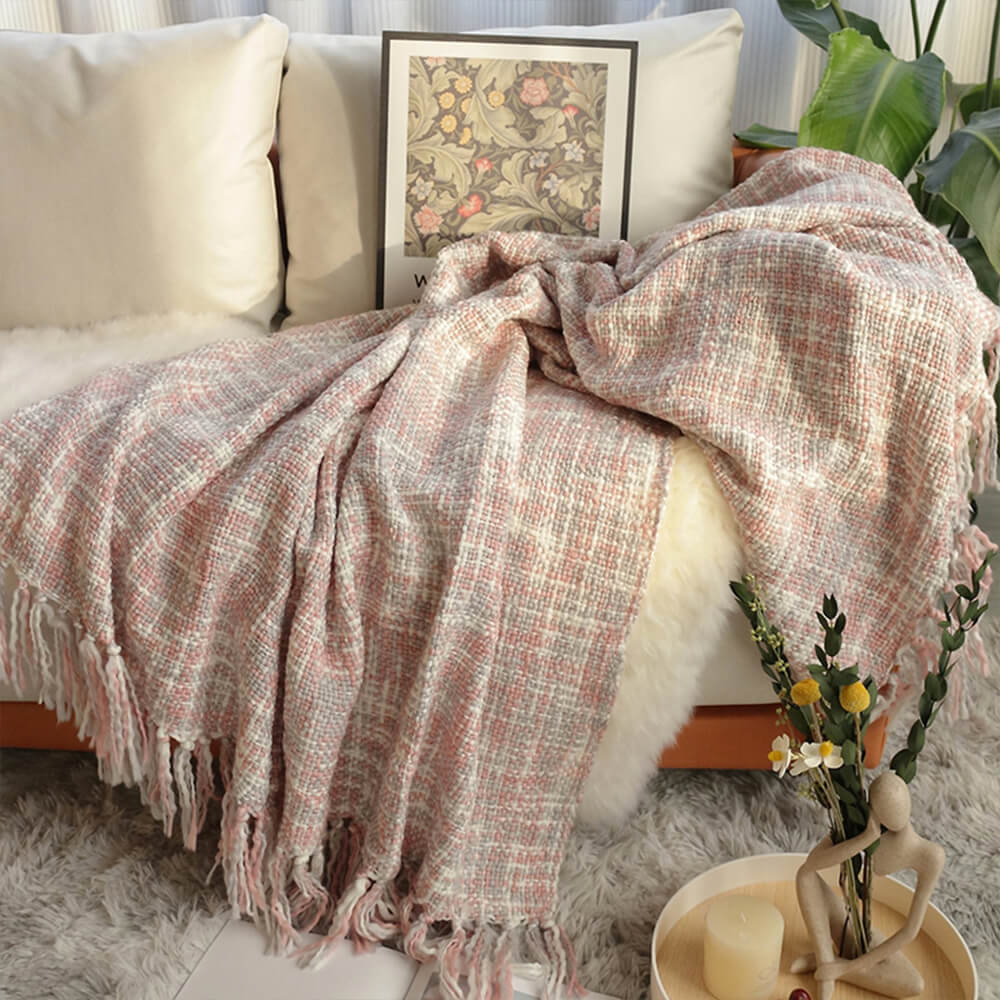 Nordic Style Cozy Soft Woven Throw Blanket with Fringes