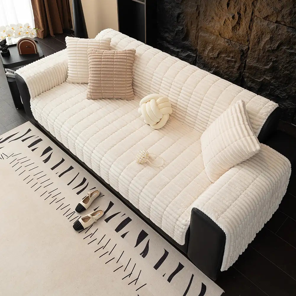 One-Piece Cozy Flannel Sofa Protection Non-Slip Sofa Cover