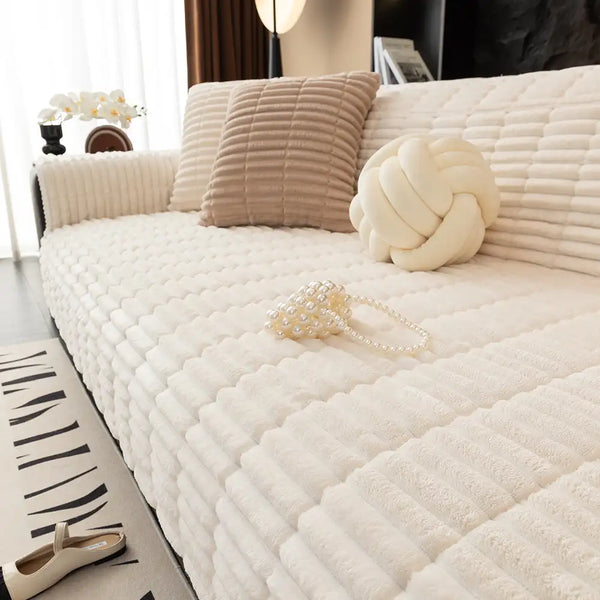 One-Piece Cozy Flannel Sofa Protection Non-Slip Sofa Cover