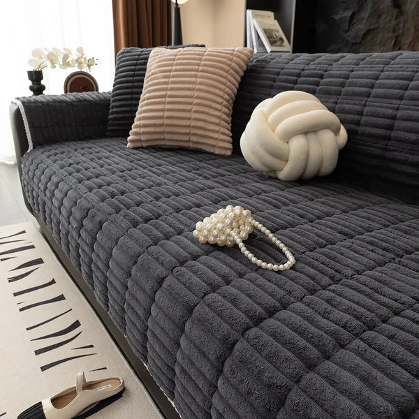 One-Piece Cozy Flannel Sofa Protection Non-Slip Sofa Cover
