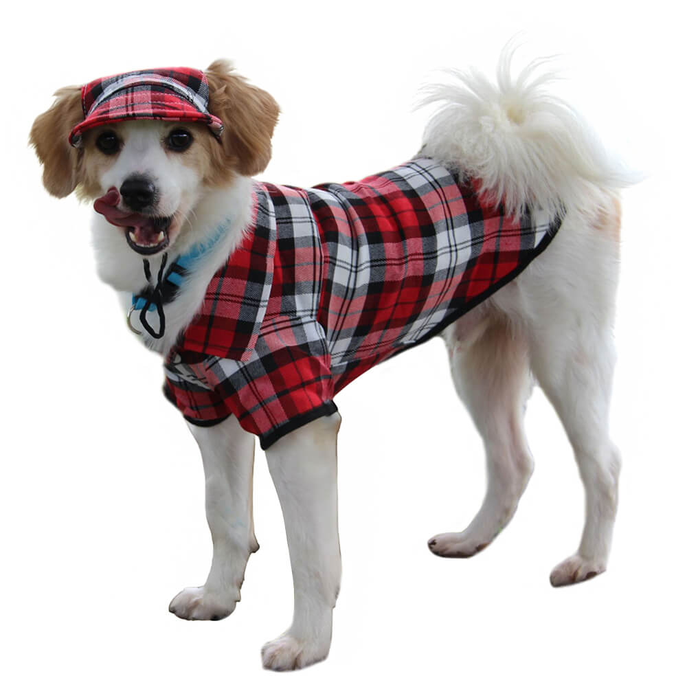 Plaid Oxford Sun Protection Adjustable Dog Hat & Coat Set