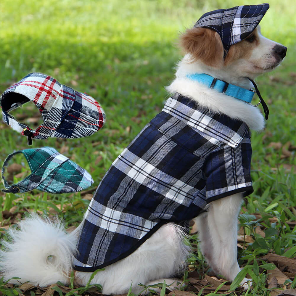 Plaid Oxford Sun Protection Adjustable Dog Hat & Coat Set