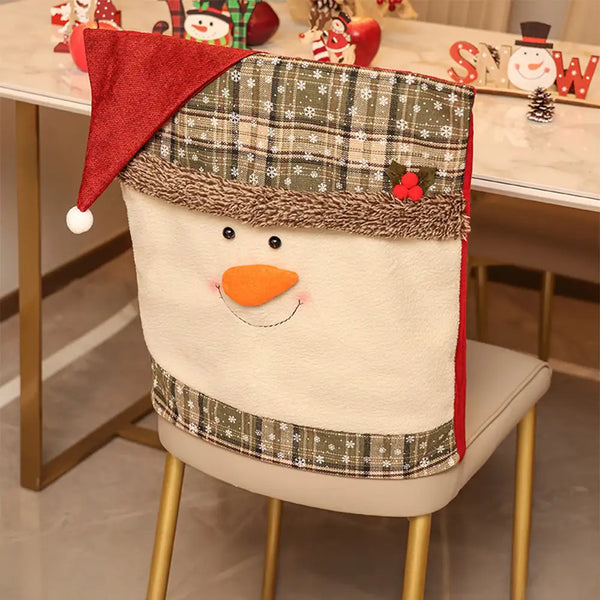 Playful Christmas Decoration Elk Snowman Chair Back Cover