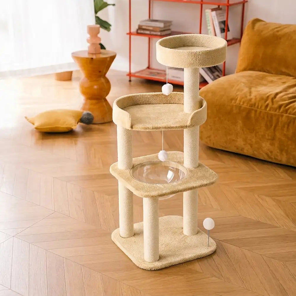 Playful Multi-Level Plush Activity Center  Cat Tree with Space Capsule