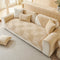 Plush Cream Geometric All Seasons Non-Slip Sofa Cover
