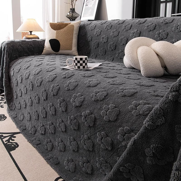 Plush Paw-Patterned Soft Sofa Protector Throw Sofa Cover