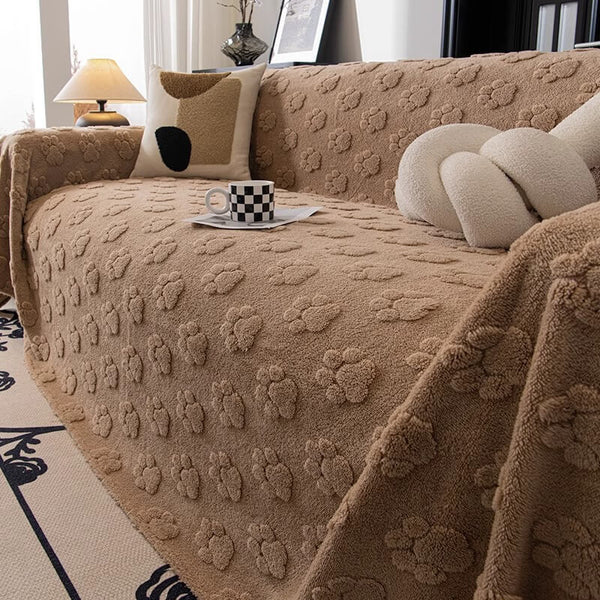 Plush Paw-Patterned Soft Sofa Protector Throw Sofa Cover