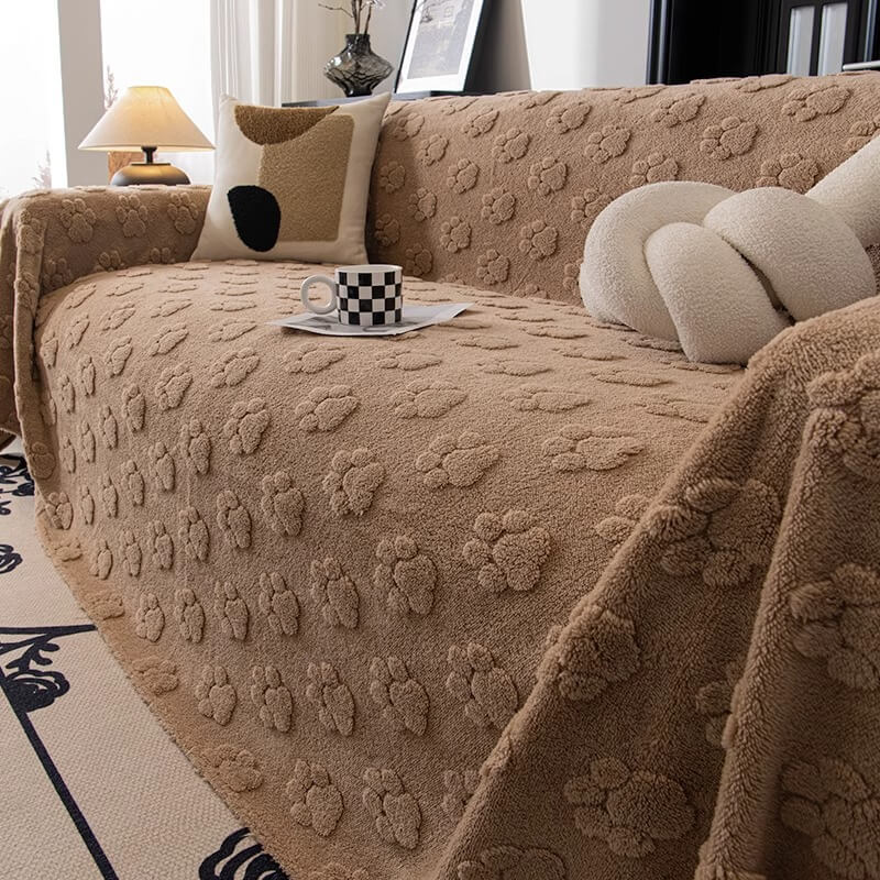 Plush Paw-Patterned Soft Sofa Protector Throw Sofa Cover
