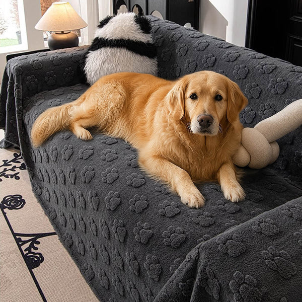 Plush Paw-Patterned Soft Sofa Protector Throw Sofa Cover