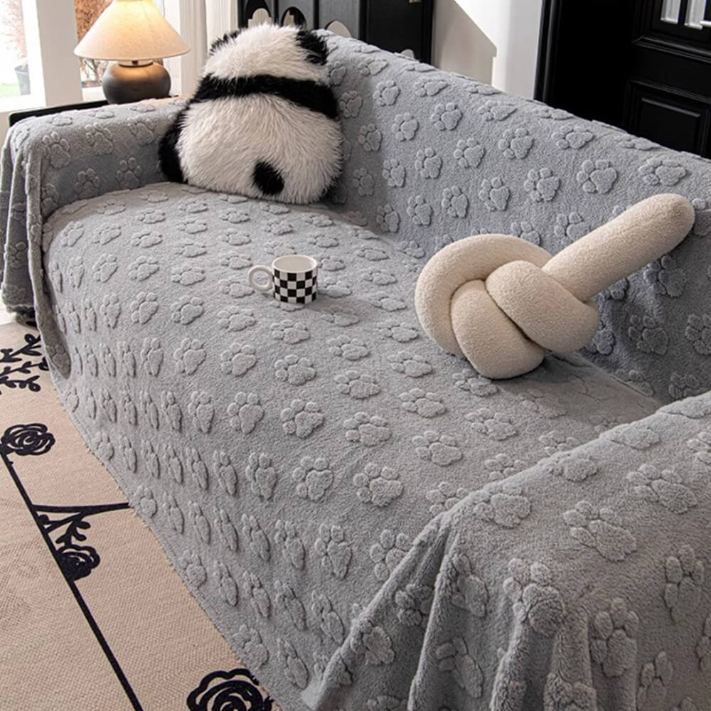 Plush Paw-Patterned Soft Sofa Protector Throw Sofa Cover