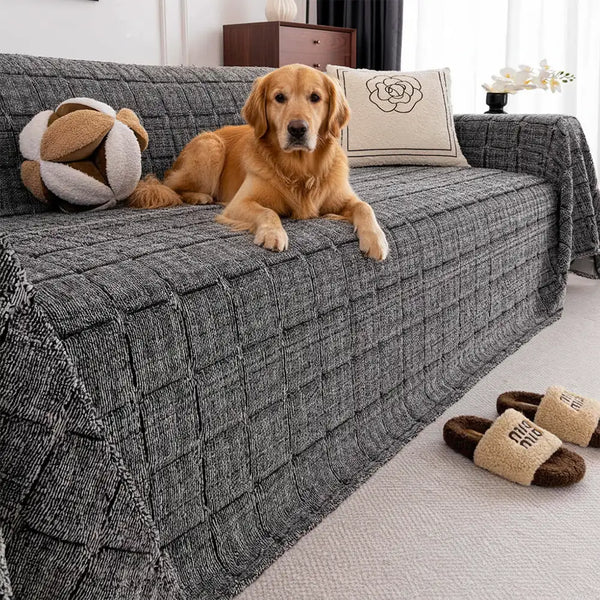 Plush Quilted Classic Checkered Comfortable Thickened Sofa Cover