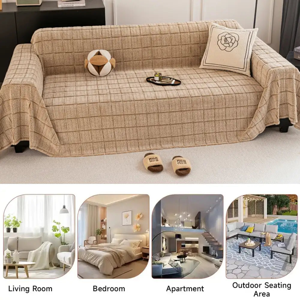 Plush Quilted Classic Checkered Comfortable Thickened Sofa Cover