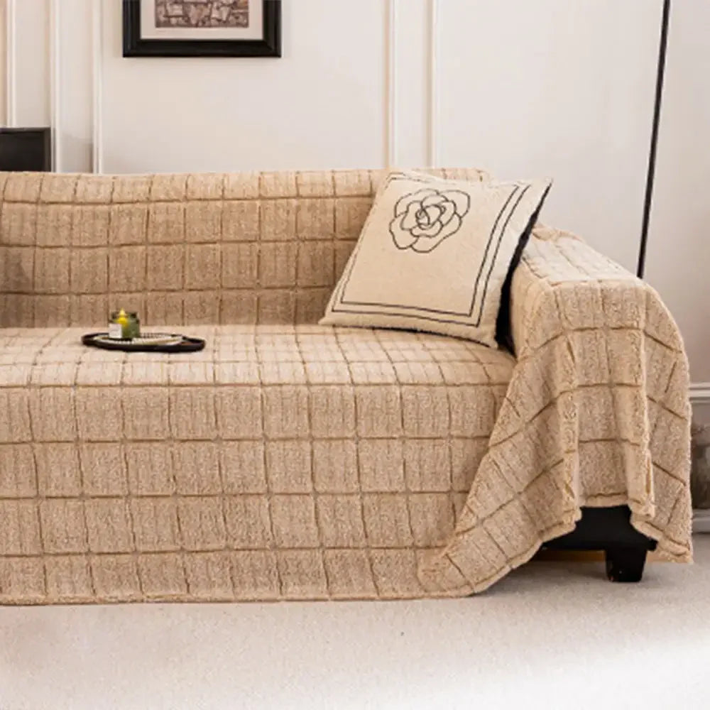 Plush Quilted Classic Checkered Comfortable Thickened Sofa Cover