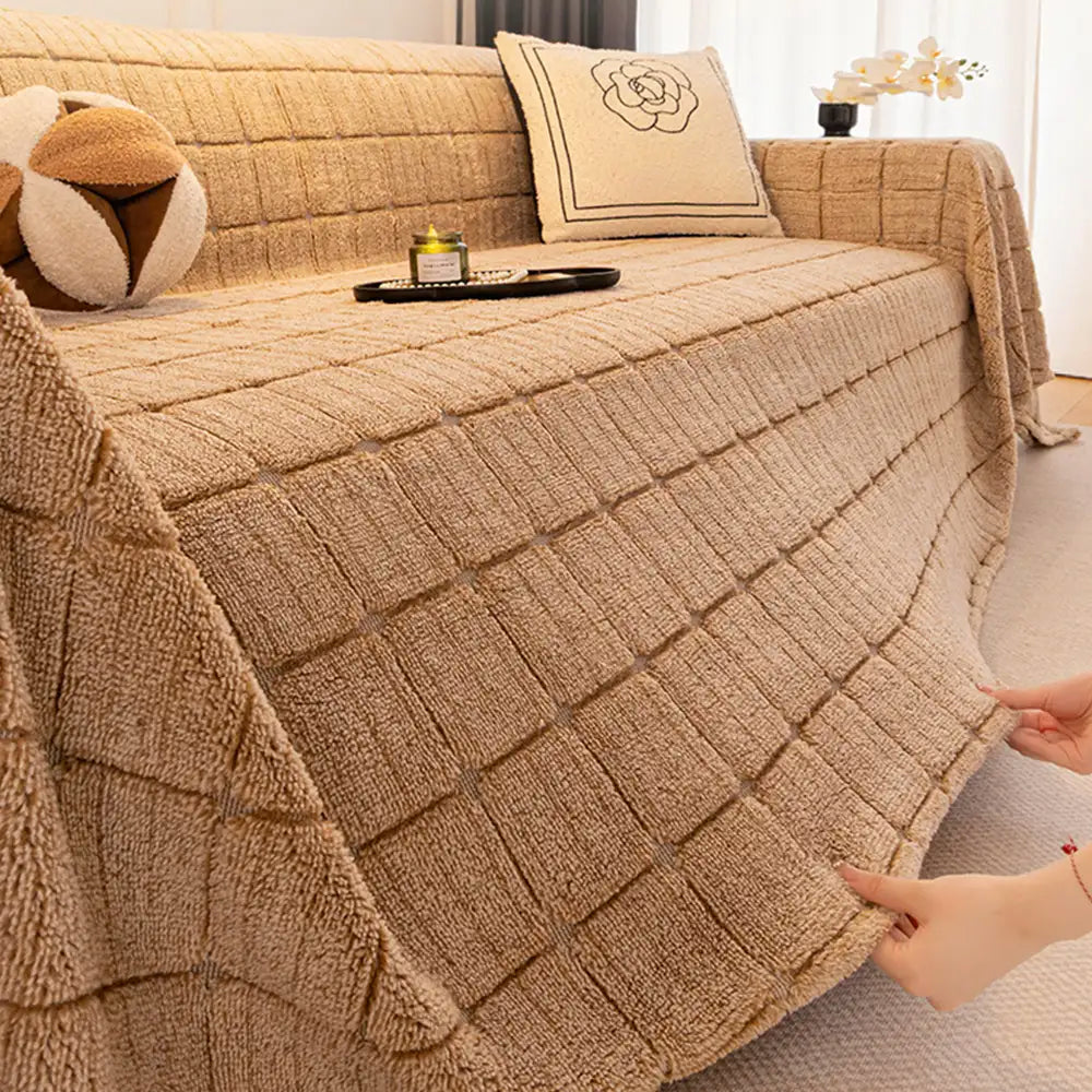 Plush Quilted Classic Checkered Comfortable Thickened Sofa Cover