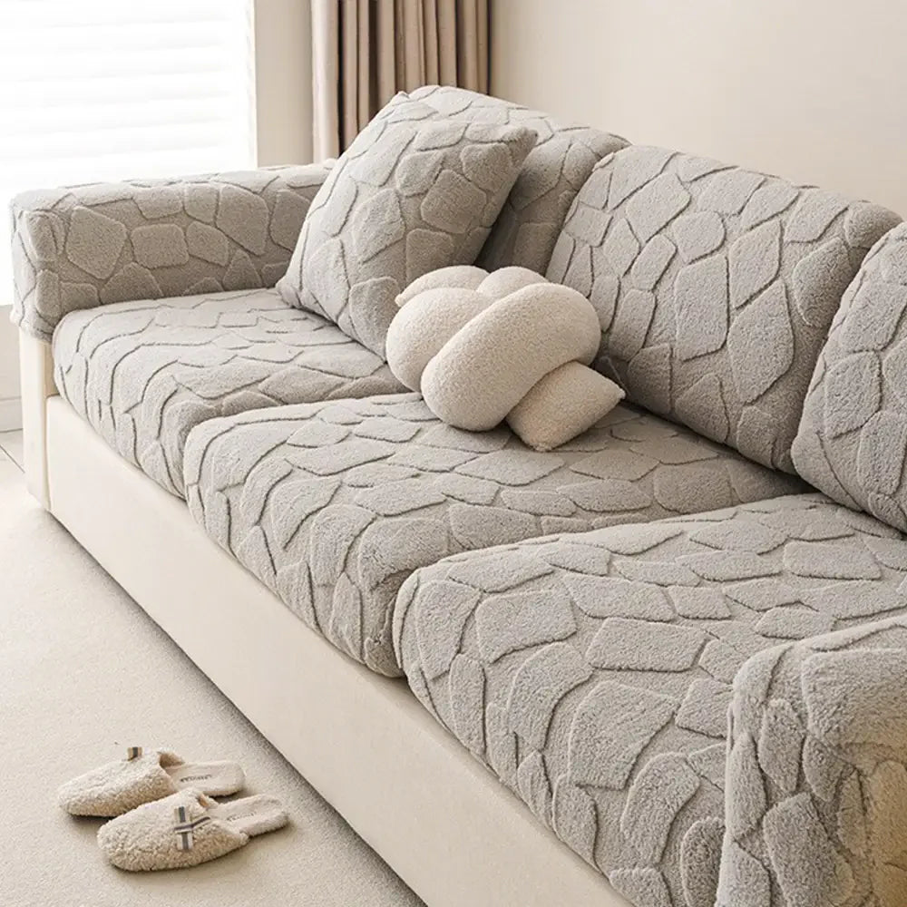 Plush Stone-Shaped Creative Texture Stretch Universal Fully Fitted Sofa Cover