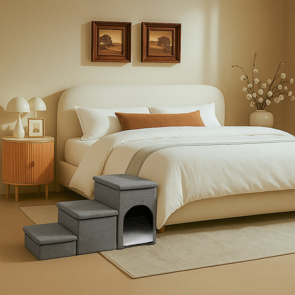 Portable Multi-Functional Foldable Dog Stairs with Storage and Condo