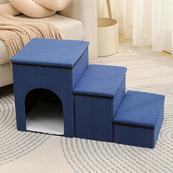 Portable Multi-Functional Foldable Dog Stairs with Storage and Condo