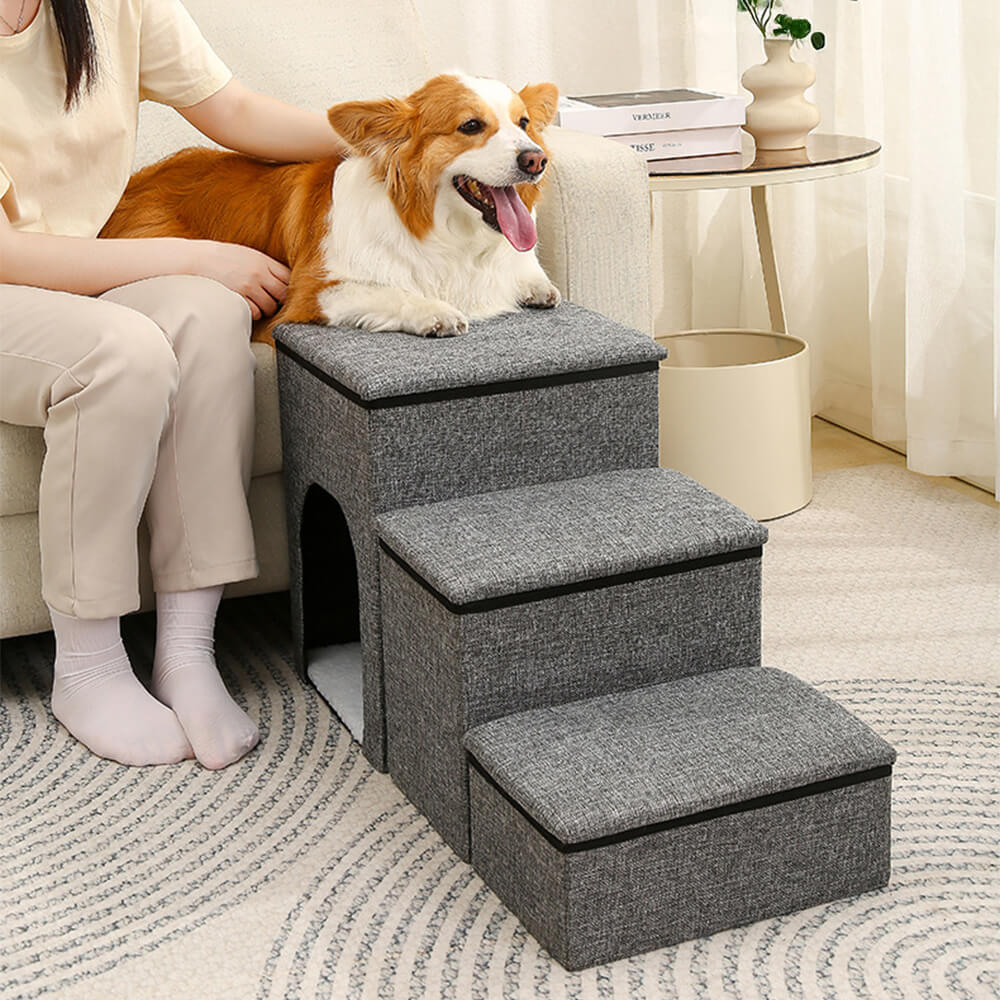 Portable Multi-Functional Foldable Dog Stairs with Storage and Condo
