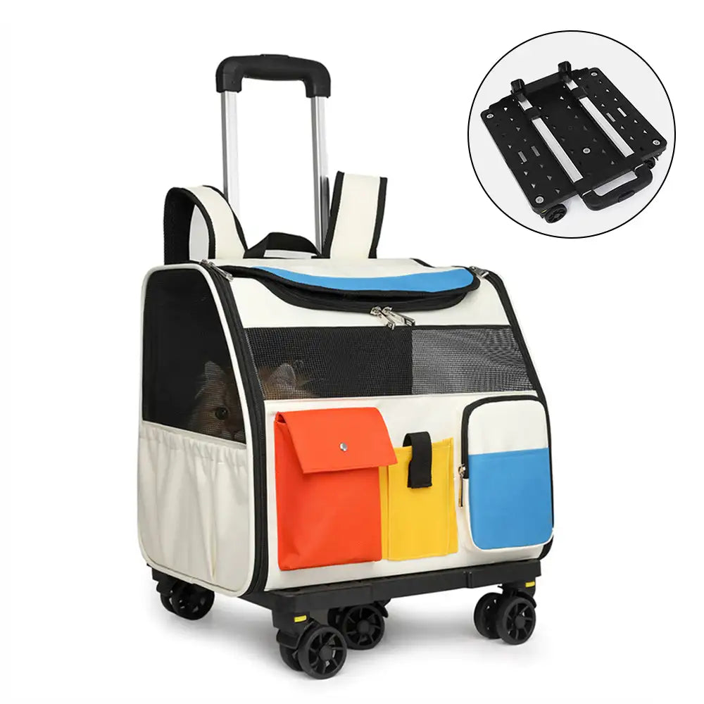 Portable Rolling Pet Backpack Carrier with Detachable Trolley