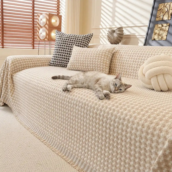 Puzzle Textured Chenille Scratch-Resistant Sofa Large Blanket Sofa Cover