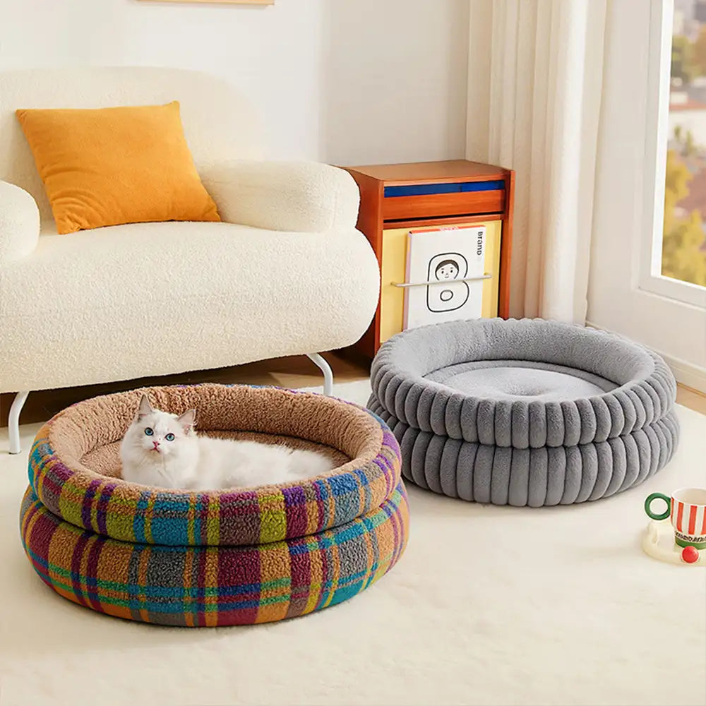Round Plush Comfort Dog Bed With Raised Sides - Cuddling Bed