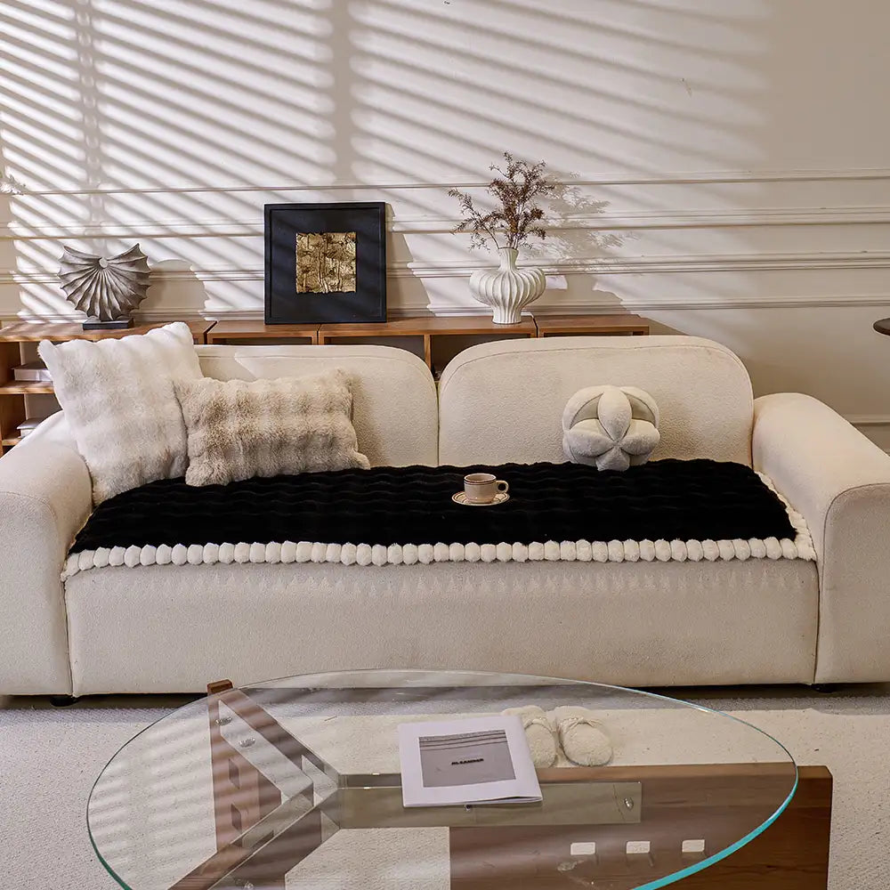 Soft Faux Rabbit Plush Thick Skin-Friendly Non-Slip Sofa Cover