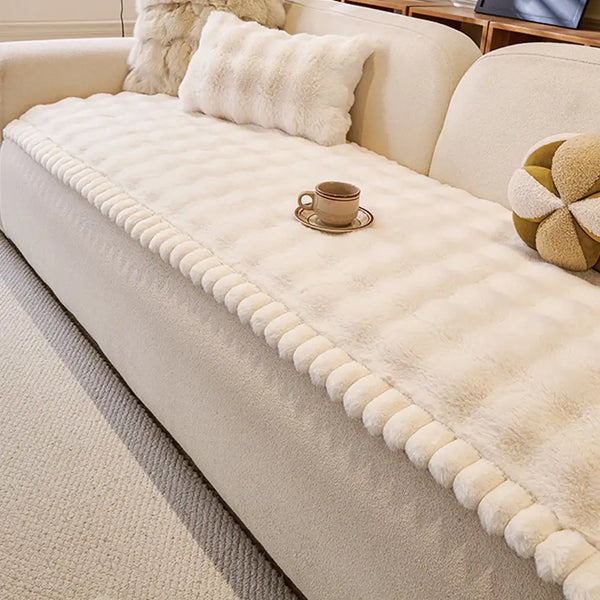 Soft Faux Rabbit Plush Thick Skin-Friendly Non-Slip Couch Cover