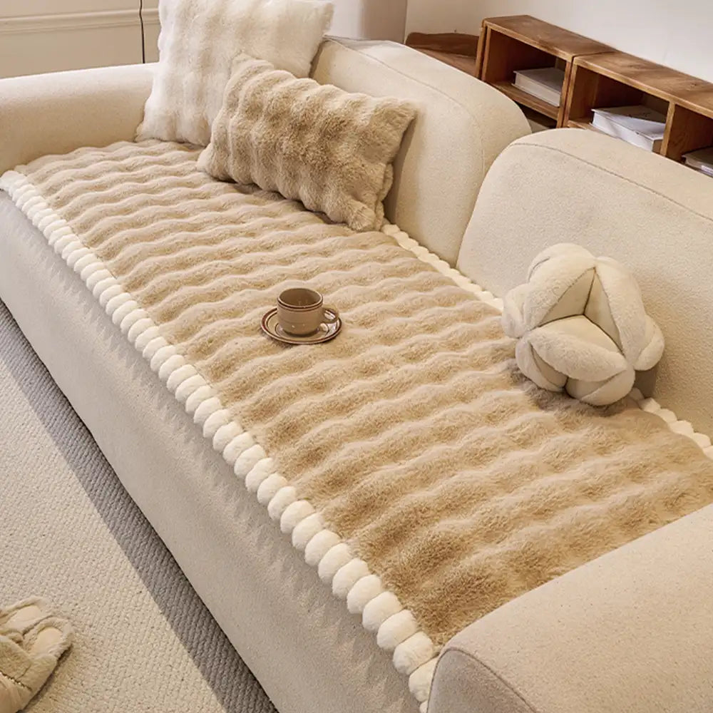 Soft Faux Rabbit Plush Thick Skin-Friendly Non-Slip Couch Cover