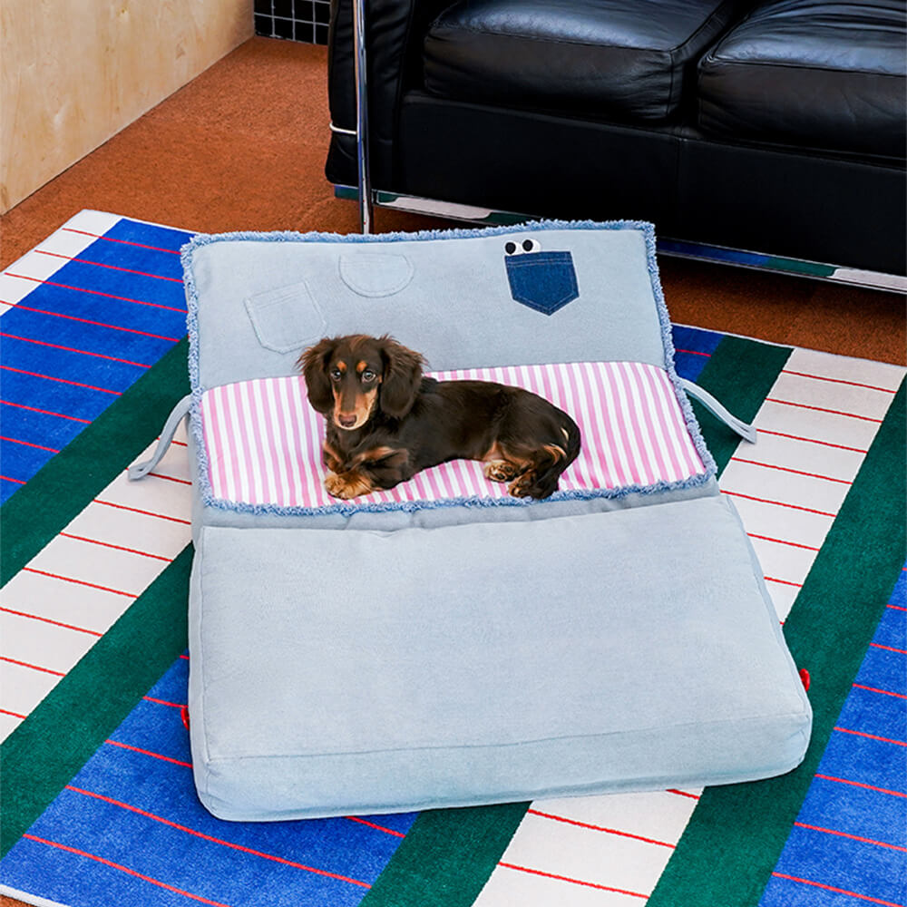 Spacious Foldable Denim Multi-Functional Dog & Cat Sofa Bed