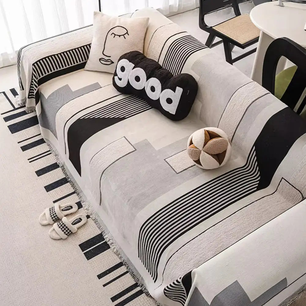 Stripe Art Scratch Resistant Chenille Multifunctional Sofa Protector Sofa Cover